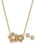 Charter Club Gold-tone Cubic Zirconia And Imitation Pearl Flower Pendant Necklace & Stud Earrings