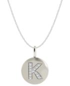 14k White Gold Necklace, Diamond Accent Letter K Disk Pendant