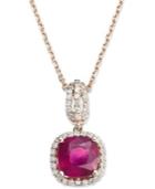 14k Rose Gold Necklace, Ruby (1-9/10 Ct. T.w.) And Diamond (1/4 Ct. T.w.) Cushion Cut Pendant