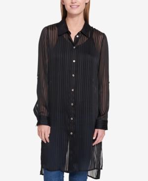 Tommy Hilfiger Sheer Striped High-low Shirt Dress, Created For Macy's