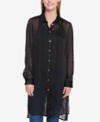 Tommy Hilfiger Sheer Striped High-low Shirt Dress, Created For Macy's