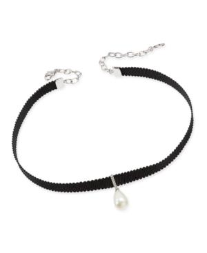 Danori Silver-tone Imitation Pearl And Black Ribbon Choker Necklace, Only At Macy's
