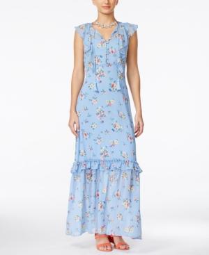 Alice Through The Looking Glass Juniors' Printed Ruffled Maxi Dress