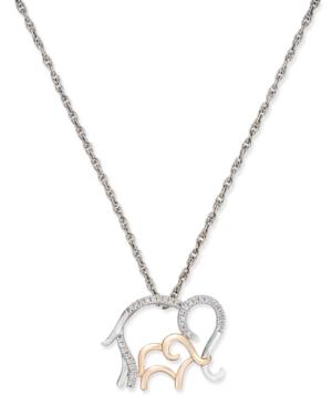 Diamond Mother And Child Elephant Pendant Necklace (1/10 Ct. T.w.) In Sterling Silver And 14k Rose Gold