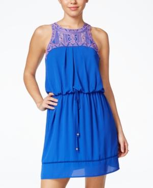 City Studios Juniors' Crochet-trim Cinched-waist Dress