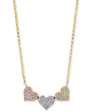 Effy Diamond Pave Triple Heart Pendant Necklace (1/4 Ct. T.w.) In 14k Gold, White Gold & Rose Gold