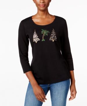 Karen Scott Petite Holiday Trees Top, Only At Macy's