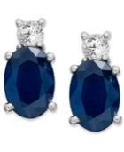 14k White Gold Earrings, Sapphire (2 Ct. T.w.) And Diamond (1/8 Ct. T.w.) Oval Earrings
