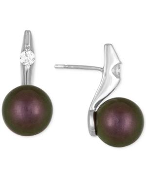 Majorica Sterling Silver Imitation Dark Gray Stud Earrings