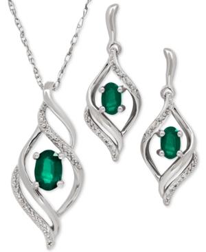 Emerald (9/10 Ct. T.w.) And Diamond Accent Earring And Pendant Necklace Set In Sterling Silver