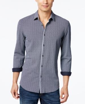 Hugo Boss Green Men's Geometric Line-print Long-sleeve Shirt