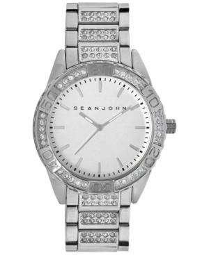 Sean John Men's Crystal Accent Silver-tone Bracelet Watch 48mm 10018091