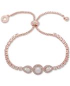 Anne Klein Rose Gold-tone Crystal & Imitation Pearl Slider Bracelet