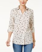 Style & Co Petite Cotton Bird-print Shirt, Only At Macy's