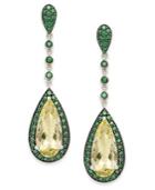 Sterling Silver Earrings, Lemon Quartz (5 Ct. T.w.) And Green Swarovski Zirconia (1-1/5 Ct. T.w.) Drop Earrings