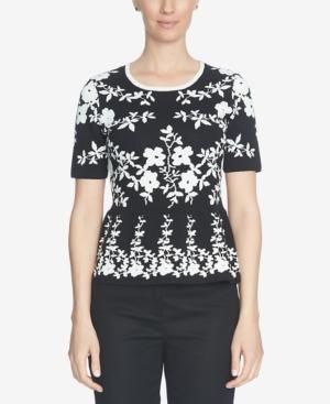 Cece Floral Jacquard Peplum Sweater