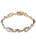Opal-look Stone & Diamond Accent Link Bracelet In 18k Gold-plated Bronze