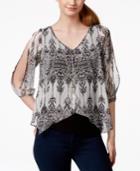 Bcx Juniors' Shine Printed Split-front Top With Necklace
