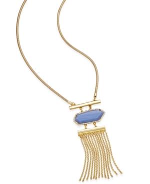 Gold-tone Stone Tassel Lariat Necklace