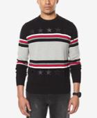 Sean John Men's Stripe Sweater With Faux-leather Stars
