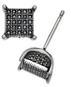 Men's Diamond Square Cluster Stud Earrings (1/4 Ct. T.w.) In Sterling Silver