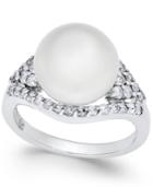 Cultured White South Sea Pearl (11mm) And Diamond (5/8 Ct. T.w.) Ring In 14k White Gold