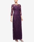 Alex Evenings Embroidered Illusion Column Gown