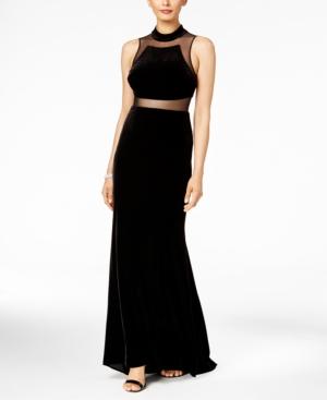 Betsy & Adam Velvet Illusion Gown