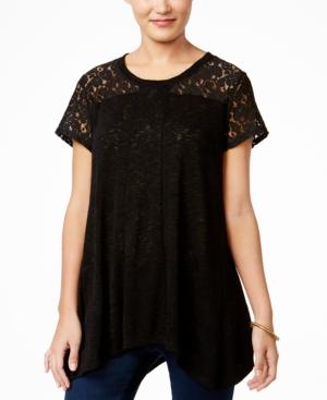 Style & Co. Short-sleeve Lace-trim Top, Only At Macy's
