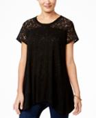 Style & Co. Short-sleeve Lace-trim Top, Only At Macy's