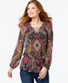 Inc International Concepts Printed Lace-up Peasant Top, Only At Macy's