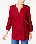 Jm Collection Pleated Criss-cross-sleeve Top, Created For Macy's