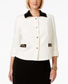 Tahari Asl Plus Size Three-quarter-sleeve Contrast-trim Jacket