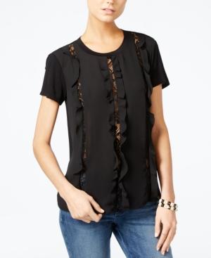 Guess Harper Lace-trim Ruffled Top