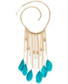 Guess Gold-tone Blue Feather And Crystal Fringe Statement Necklace