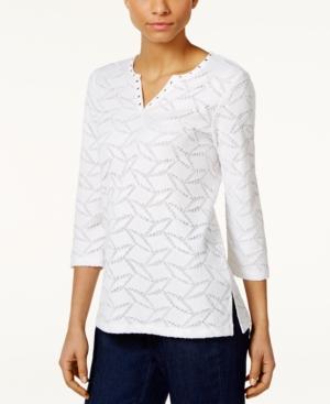 Alfred Dunner Petite Lace Split-neck Top