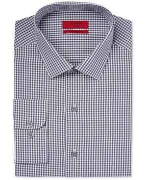 Alfani Men's Fitted Performance Black Small Gingham Dress Shirt, Only At Macy's