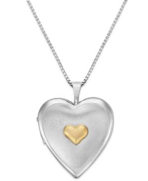 Double Heart Locket In Sterling Silver And 14k Gold