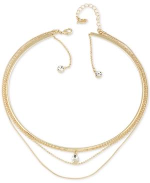 Abs By Allen Schwartz Gold-tone Multi-layer Crystal Choker Necklace