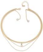 Abs By Allen Schwartz Gold-tone Multi-layer Crystal Choker Necklace