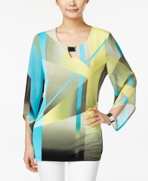 Jm Collection Printed Three-quarter-sleeve Top, Only At Macy's