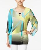 Jm Collection Printed Three-quarter-sleeve Top, Only At Macy's