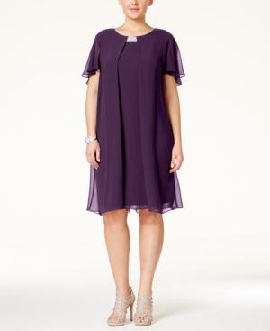 Msk Plus Size Flutter-sleeve Chiffon Shift Dress