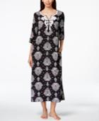 Charter Club Beaded Embroidered Medallion-print Long Caftan, Only At Macy's