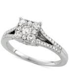 Diamond Square Halo Engagement Ring (5/8 Ct. T.w.) In 14k White Gold
