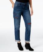 Style & Co Flannel Patch Cuffed Boyfried Jeans, Only At Macy's