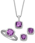 Sterling Silver Jewelry Set, Cushion Cut Amethyst Pendant, Earrings And Ring Set (4-1/3 Ct. T.w.)