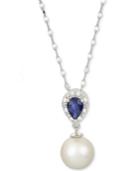 Cultured Freshwater Pearl (8-1/2mm), Sapphire (1/2 Ct. T.w.) And Diamond Accent 18 Pendant Necklace In 14k White Gold