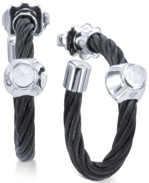 Charriol Women's Fabulous White Moonstone-accent Two-tone Pvd Stainless Steel Cable Hoop Earrings