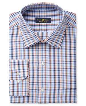 Club Room Estate Men's Classic-fit Wrinkle-resistant Rust Blue Multi-check Dress Shirt, Only At Macy's